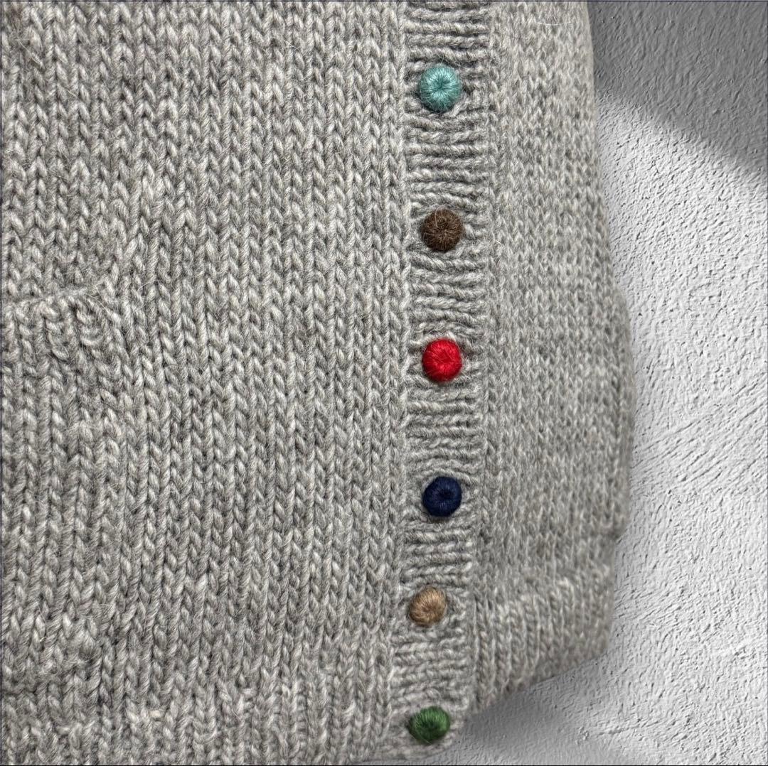 Long Walk Alpaca Blend Vest with Colorful Buttons, Wool Blend, Gray, Hand-Knitted