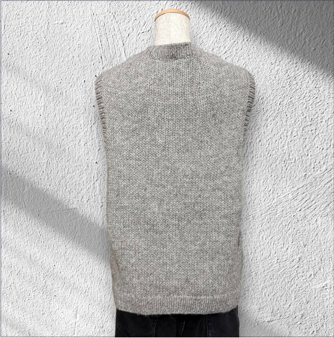 Long Walk Alpaca Blend Vest with Colorful Buttons, Wool Blend, Gray, Hand-Knitted
