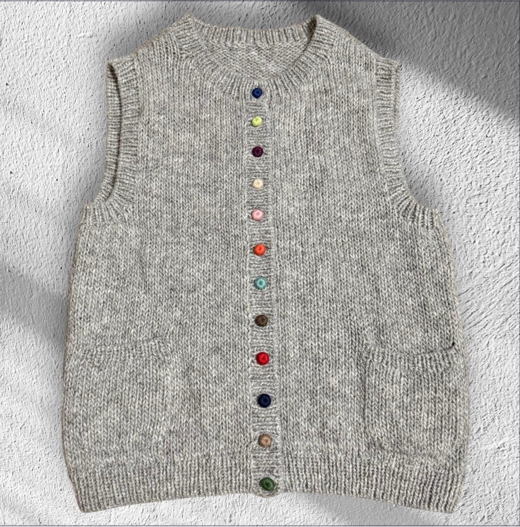 Long Walk Alpaca Blend Vest with Colorful Buttons, Wool Blend, Gray, Hand-Knitted