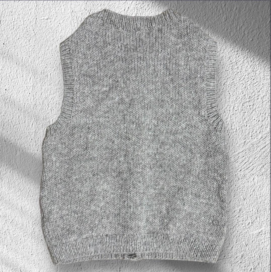 Long Walk Alpaca Blend Vest with Colorful Buttons, Wool Blend, Gray, Hand-Knitted
