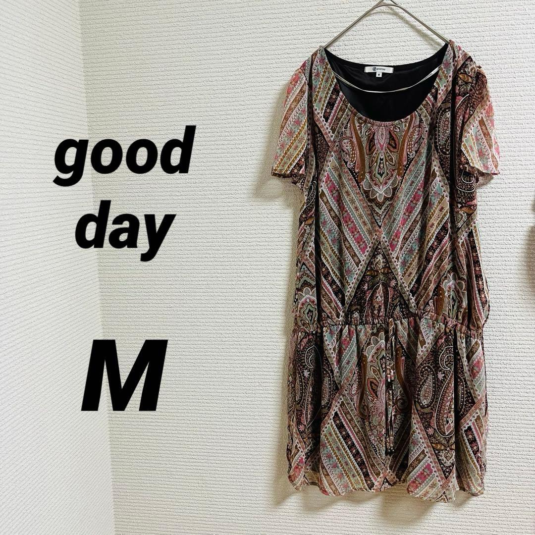 Good Day Paisley Pattern Tunic Dress M Short Sleeve All-Over Print Body Cover