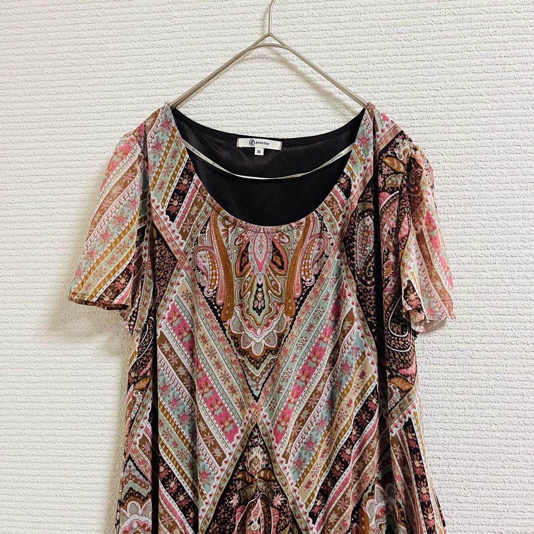 Good Day Paisley Pattern Tunic Dress M Short Sleeve All-Over Print Body Cover