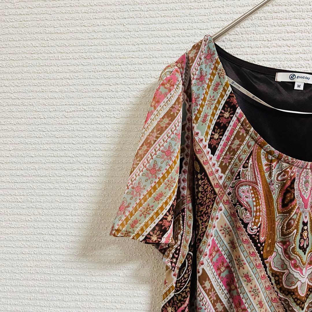 Good Day Paisley Pattern Tunic Dress M Short Sleeve All-Over Print Body Cover