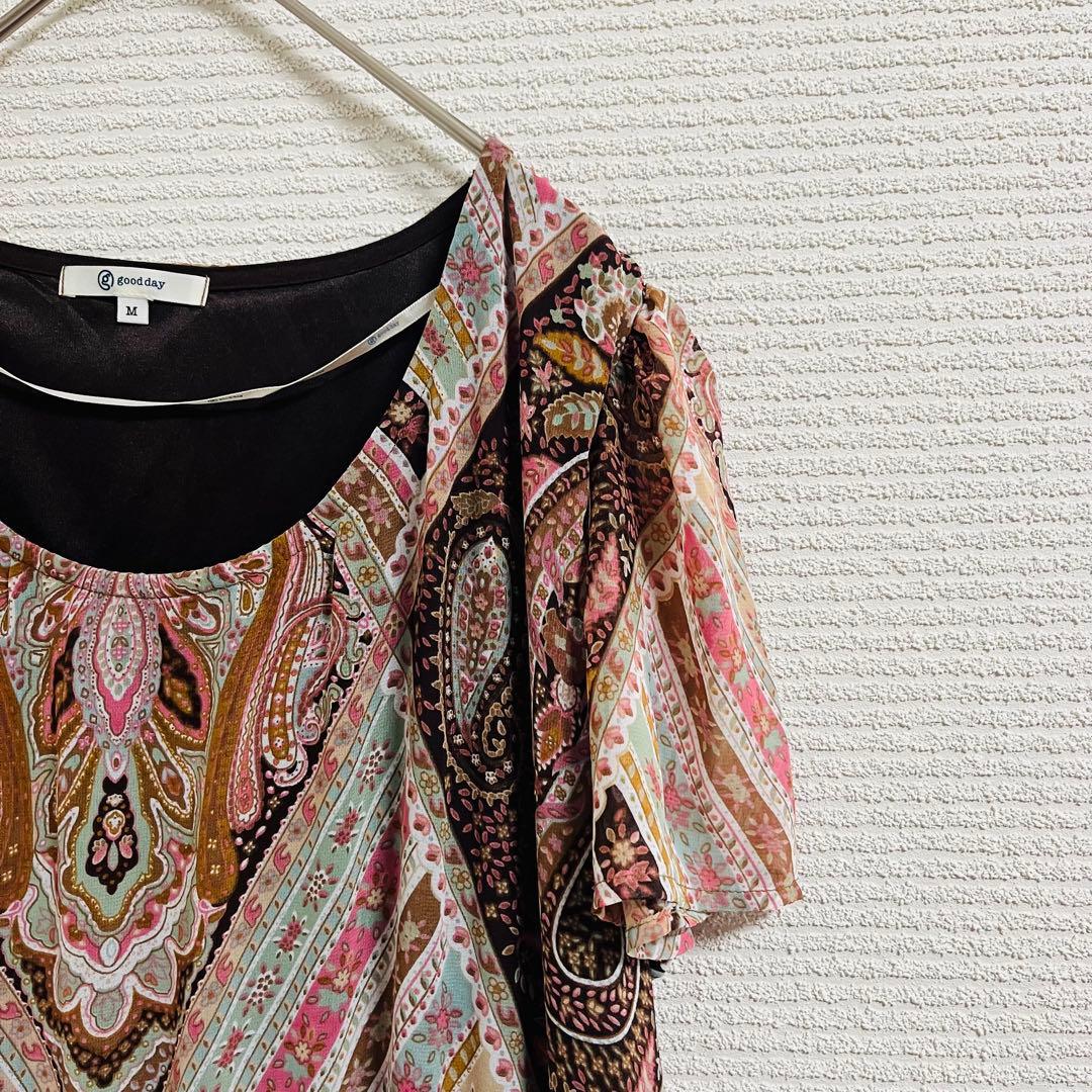 Good Day Paisley Pattern Tunic Dress M Short Sleeve All-Over Print Body Cover
