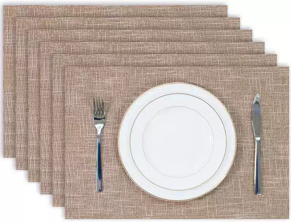 Kevin Textile Set of 6 Placemats Heat Resistant Dining Table Place Mats Kitchen Table Mats, 13"x19", Natural Linen