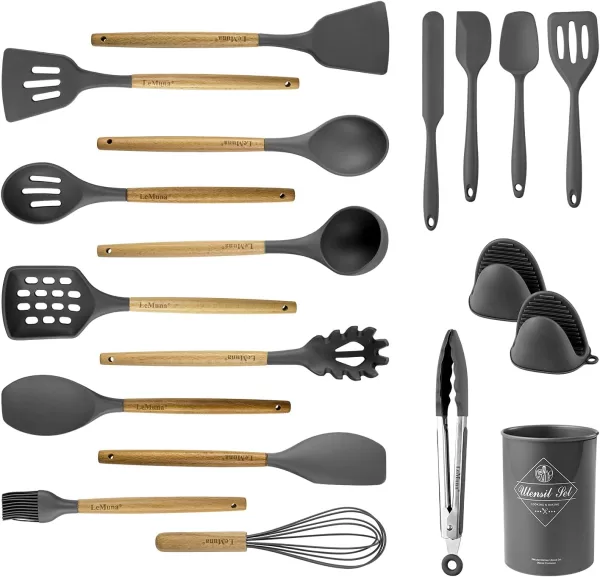LeMuna 18pcs Silicone Cooking Utensils Set, Kitchen Utensils Set with Holder