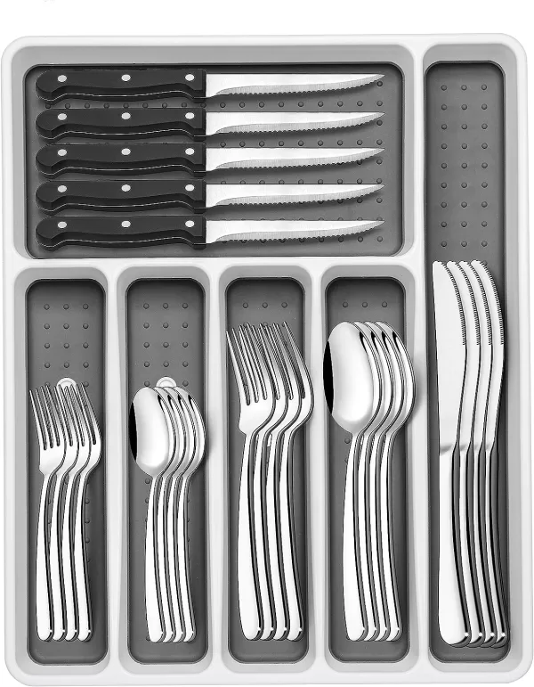 49-Piece Silverware Set with Organizer, Heavy Duty Stainless Steel Flatware for 8
